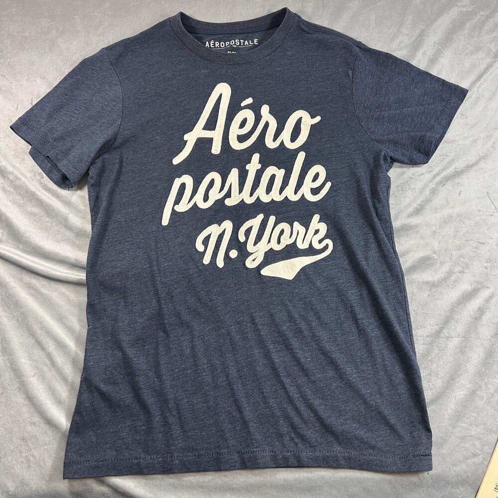 Aeropostale Graphic Tee Navy Blue Short Sleeve Logo Size M embroidered